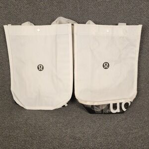 Lululemon Reusable‎ Shopping Bags White Black Logo Totes Set of 2